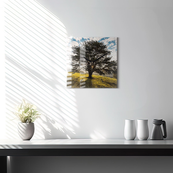 Zegar ścienny kwadratowy Drzewo na wzgórzu