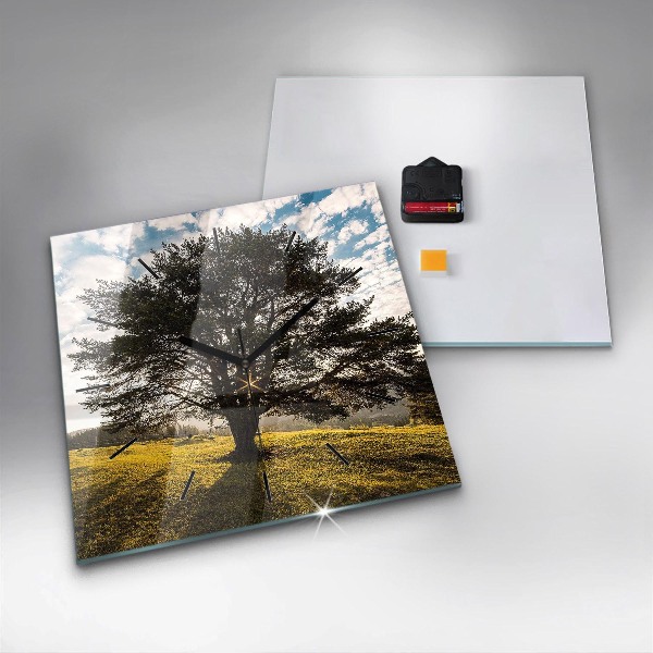 Zegar ścienny kwadratowy Drzewo na wzgórzu