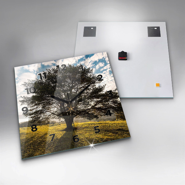Zegar ścienny kwadratowy Drzewo na wzgórzu