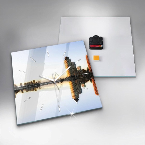 Zegar ścienny kwadratowy Miasto nad rzeką