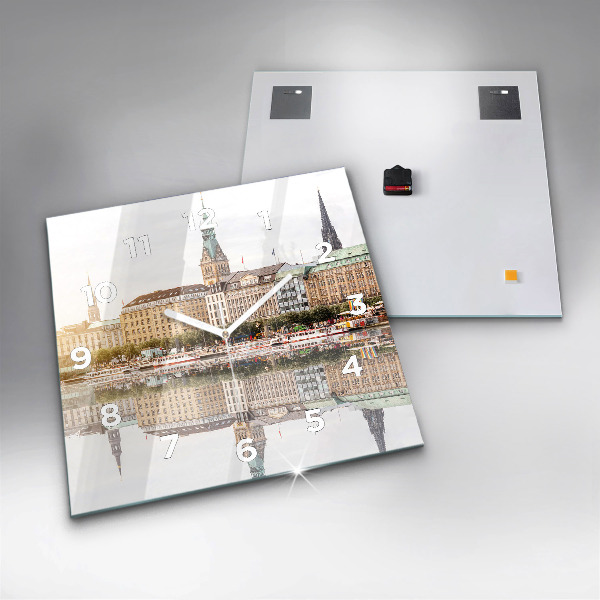 Kwadratowy zegar Rzeka Hamburg Niemcy