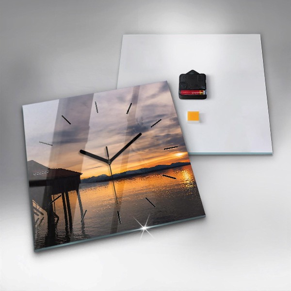 Zegar na ścianę kwadratowy Zachód słońca nad jeziorem