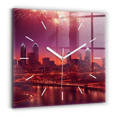 Zegar ścienny kwadratowy Miasto nocą w Philadelphia