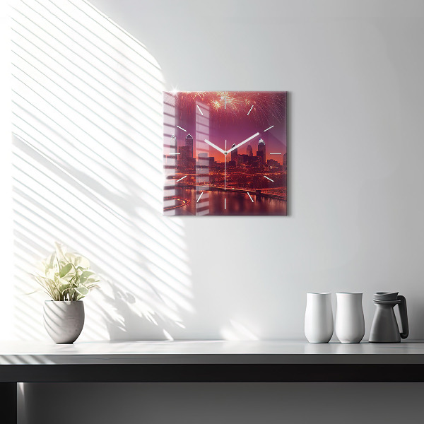 Zegar ścienny kwadratowy Miasto nocą w Philadelphia