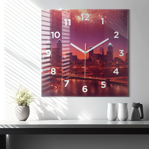 Zegar ścienny kwadratowy Miasto nocą w Philadelphia