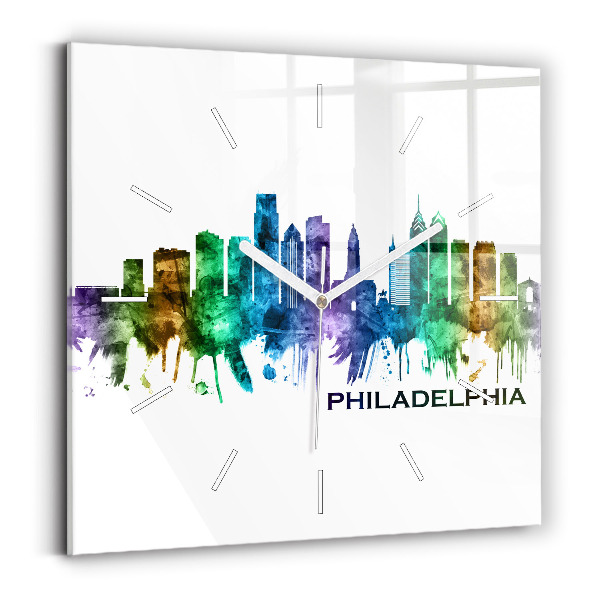 Zegar ścienny kwadratowy Kolorowa Philadelphia