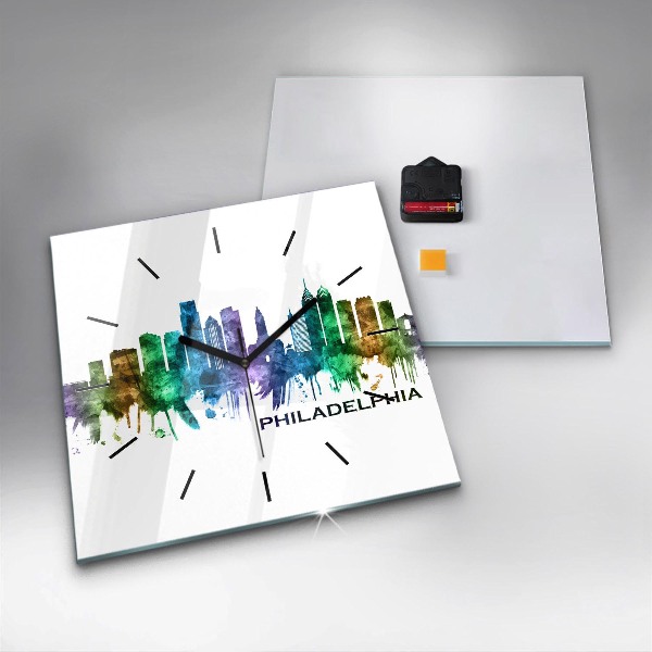 Zegar ścienny kwadratowy Kolorowa Philadelphia