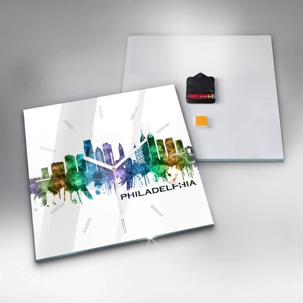 Zegar ścienny kwadratowy Kolorowa Philadelphia