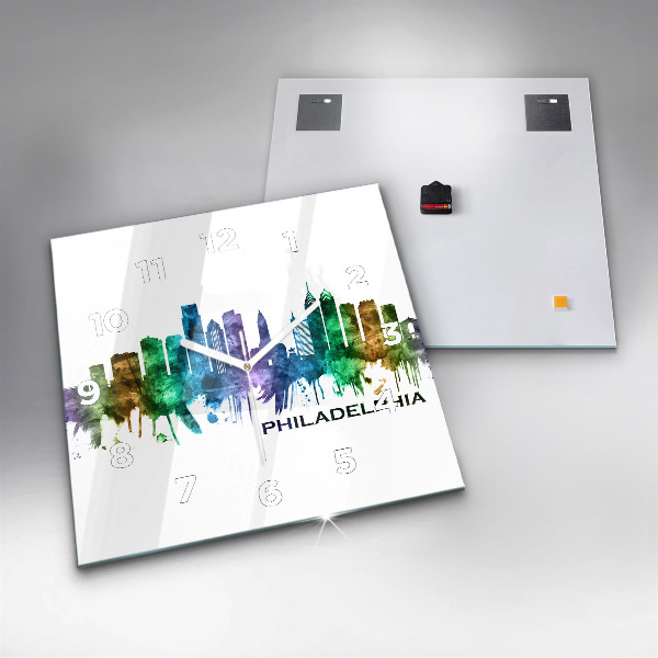 Zegar ścienny kwadratowy Kolorowa Philadelphia