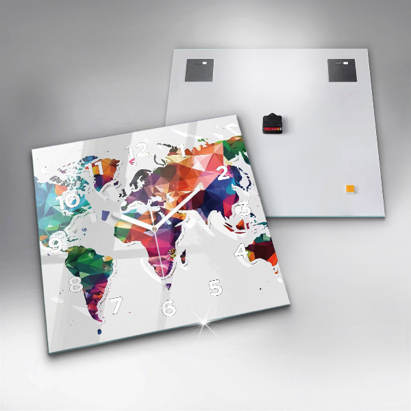 Zegar ścienny kwadratowy Mapa świata trójkąty