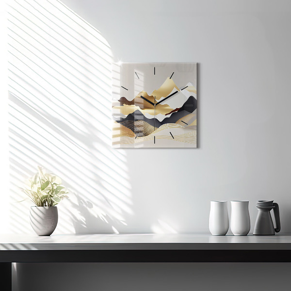 Zegar ścienny kwadratowy Abstrakcja złote góry