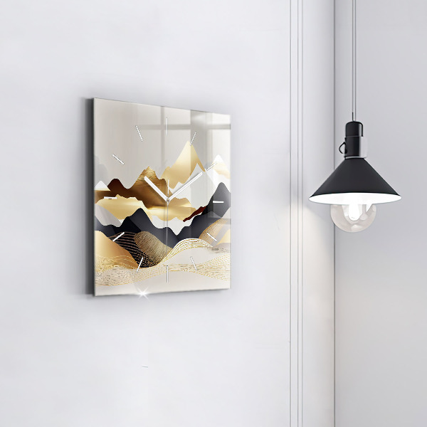 Zegar ścienny kwadratowy Abstrakcja złote góry