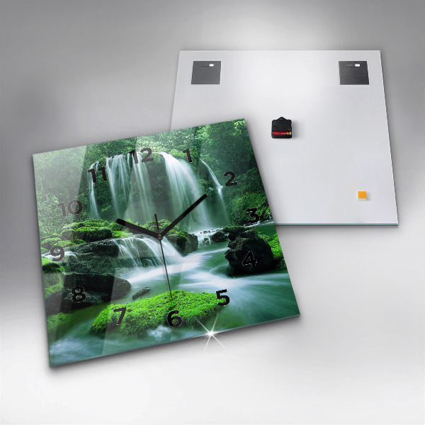 Zegar na ścianę kwadratowy Wodospad wśród mchu
