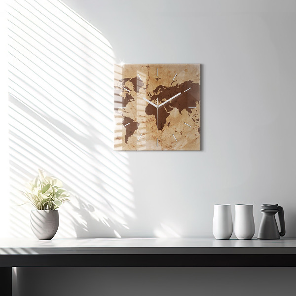 Kwadratowy zegar Vintage mapa świata