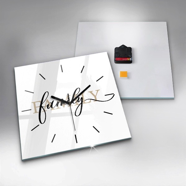 Zegar na ścianę kwadratowy Napis Family