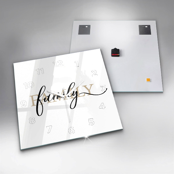 Zegar na ścianę kwadratowy Napis Family