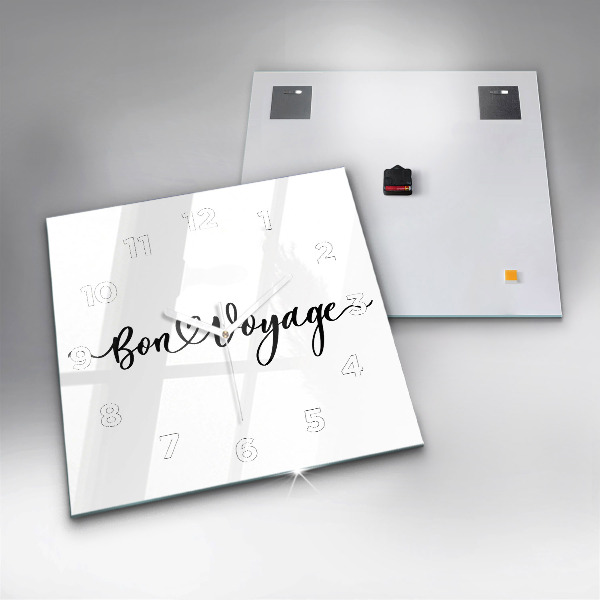 Zegar na ścianę kwadratowy Napis Bon voyage