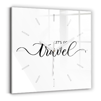 Zegar na ścianę kwadratowy Napis Travel