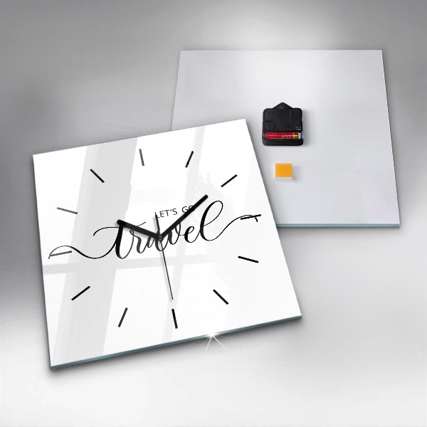 Zegar na ścianę kwadratowy Napis Travel
