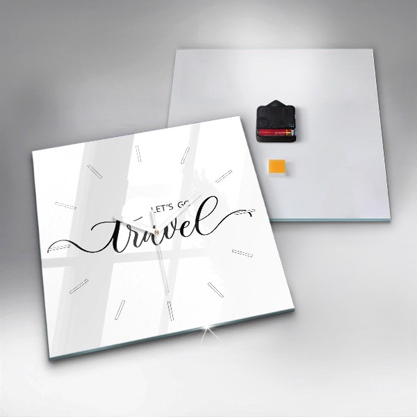 Zegar na ścianę kwadratowy Napis Travel