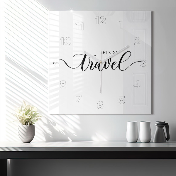 Zegar na ścianę kwadratowy Napis Travel