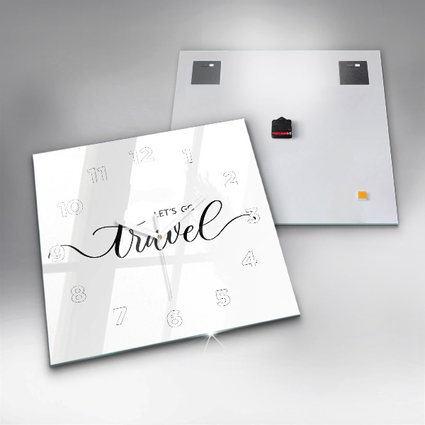 Zegar na ścianę kwadratowy Napis Travel