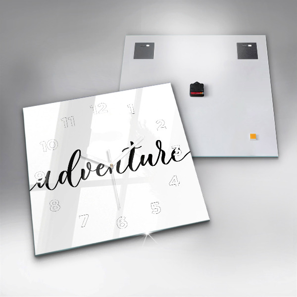 Zegar na ścianę kwadratowy Napis Adventure