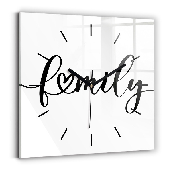 Zegar na ścianę kwadratowy Napis Family i serce