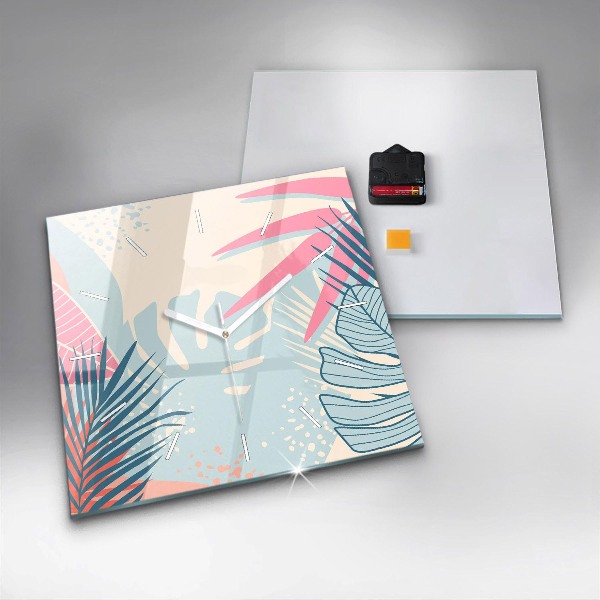 Zegar na ścianę kwadratowy Pastelowe liście – tropiki