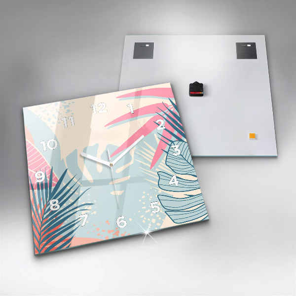 Zegar na ścianę kwadratowy Pastelowe liście – tropiki