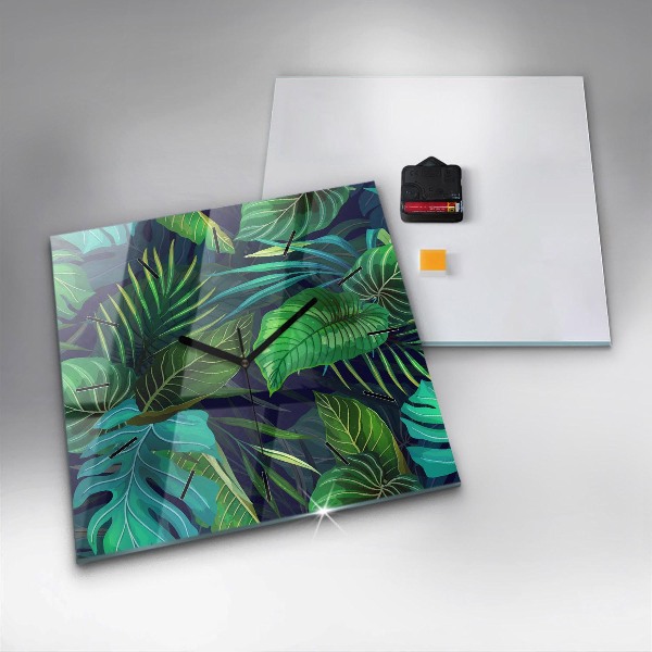 Zegar na ścianę kwadratowy Egzotyczne liście