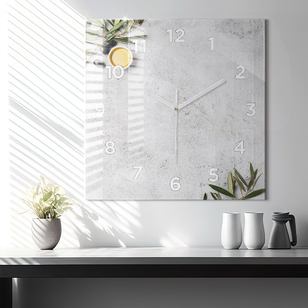 Zegar na ścianę kwadratowy Minimalistyczne oliwki