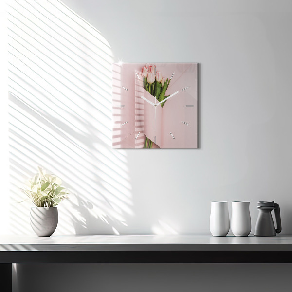 Zegar na ścianę kwadratowy Bukiet kwiatów tulipanów