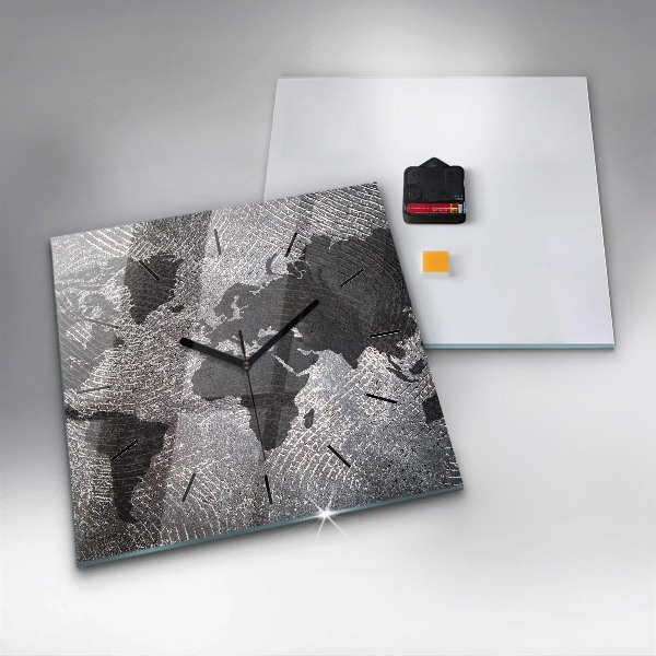 Zegar na ścianę kwadratowy Mapa świata beton