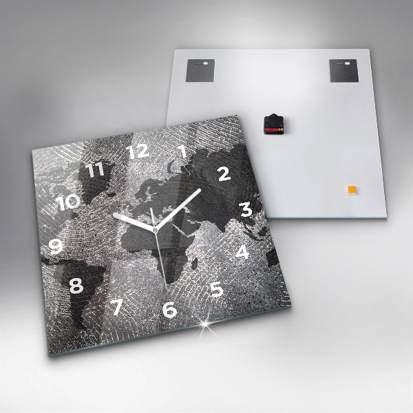 Zegar na ścianę kwadratowy Mapa świata beton