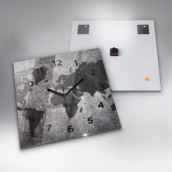 Zegar na ścianę kwadratowy Mapa świata beton