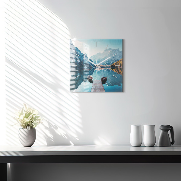 Zegar na ścianę kwadratowy Łódki na jeziorze