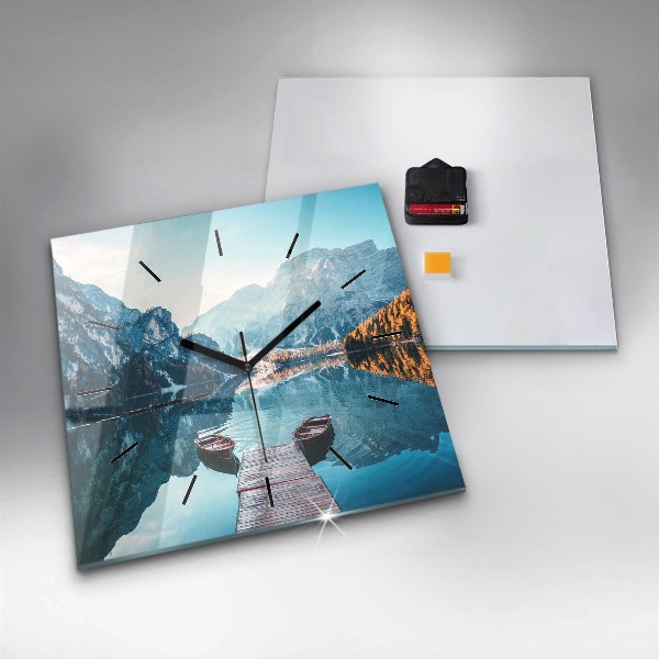Zegar na ścianę kwadratowy Łódki na jeziorze