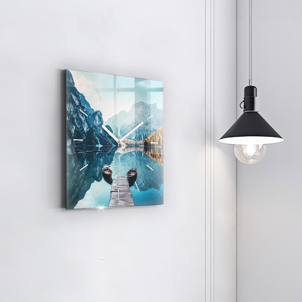 Zegar na ścianę kwadratowy Łódki na jeziorze
