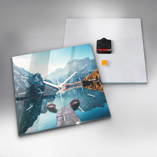 Zegar na ścianę kwadratowy Łódki na jeziorze