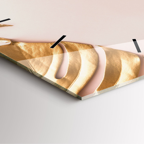 Zegar na ścianę kwadratowy Złote liście tropikalne