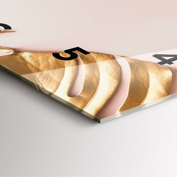 Zegar na ścianę kwadratowy Złote liście tropikalne