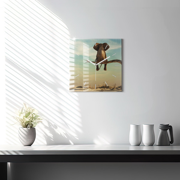 Zegar na ścianę kwadratowy Słoń na drzewie