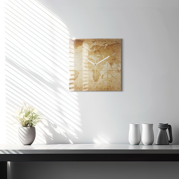 Kwadratowy zegar Mapa świata vintage