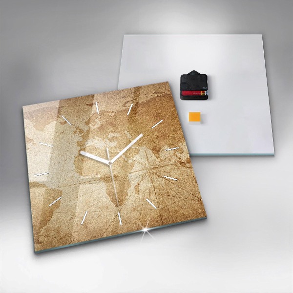 Kwadratowy zegar Mapa świata vintage