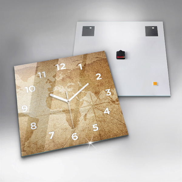 Kwadratowy zegar Mapa świata vintage