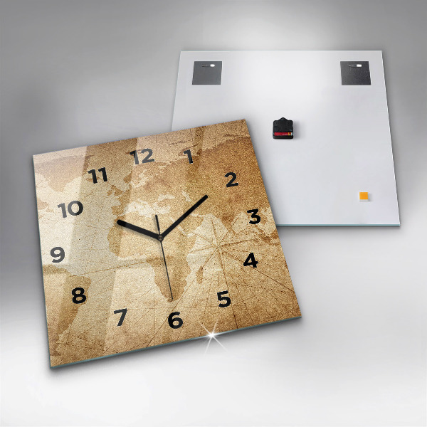 Kwadratowy zegar Mapa świata vintage