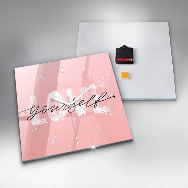 Kwadratowy zegar Napis Love yourself