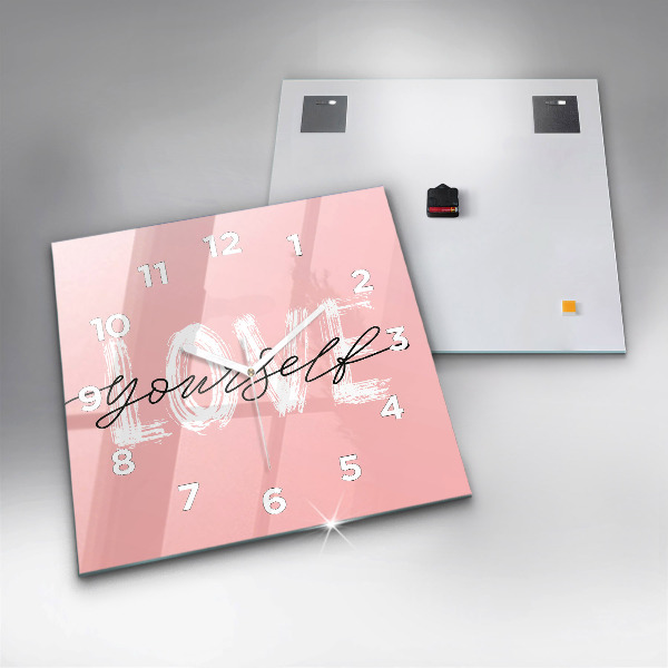 Kwadratowy zegar Napis Love yourself
