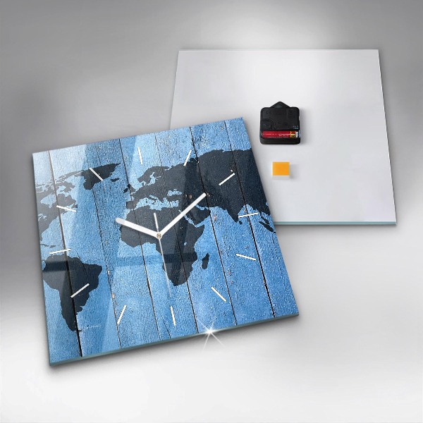 Kwadratowy zegar Mapa świata na deskach